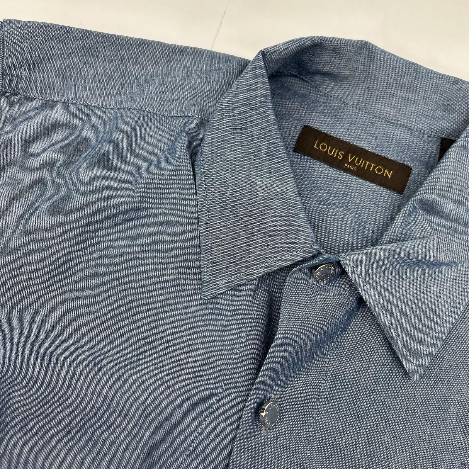 LOUIS VUITTON RM162 DKX HAS87W 16AW Blue Cotton Wool Silver Button Back Print Long Sleeve Shirt Tops