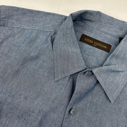 LOUIS VUITTON RM162 DKX HAS87W 16AW Blue Cotton Wool Silver Button Back Print Long Sleeve Shirt Tops