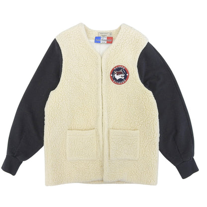 MAISON KITSUNE メゾンキツネ ネイビー×ベージュ ボア切り替え ノーカラー ブルゾン ジャケット レディース S ジャケット