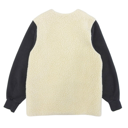 MAISON KITSUNE メゾンキツネ ネイビー×ベージュ ボア切り替え ノーカラー ブルゾン ジャケット レディース S ジャケット
