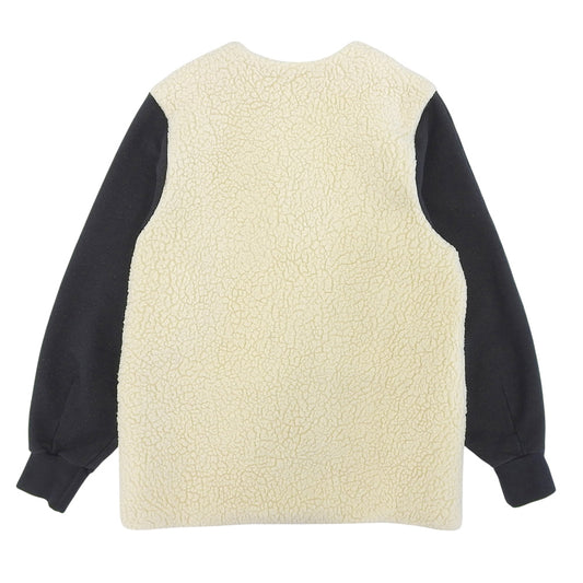 MAISON KITSUNE メゾンキツネ ネイビー×ベージュ ボア切り替え ノーカラー ブルゾン ジャケット レディース S ジャケット