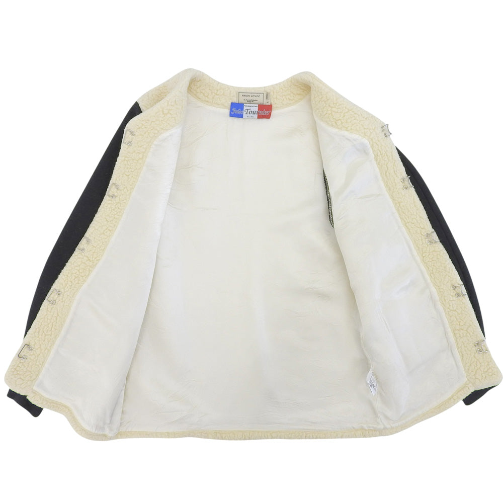 MAISON KITSUNE メゾンキツネ ネイビー×ベージュ ボア切り替え ノーカラー ブルゾン ジャケット レディース S ジャケット