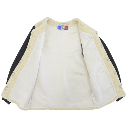 MAISON KITSUNE メゾンキツネ ネイビー×ベージュ ボア切り替え ノーカラー ブルゾン ジャケット レディース S ジャケット