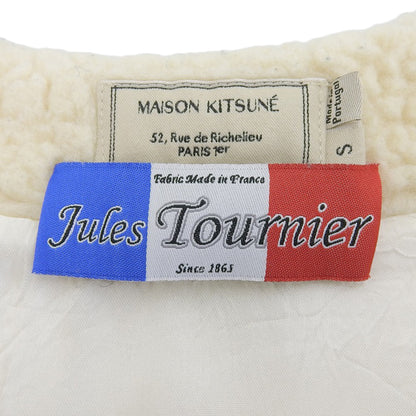 MAISON KITSUNE メゾンキツネ ネイビー×ベージュ ボア切り替え ノーカラー ブルゾン ジャケット レディース S ジャケット