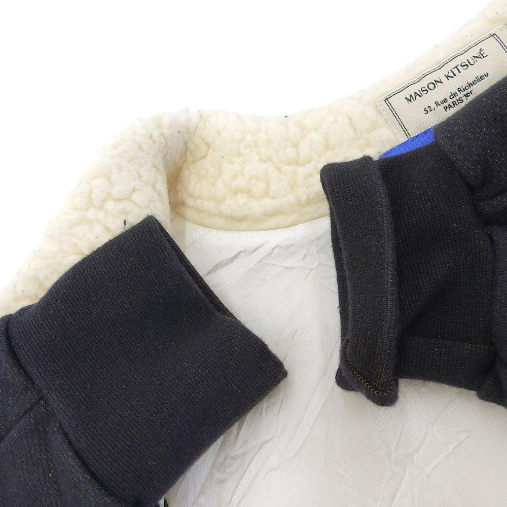MAISON KITSUNE メゾンキツネ ネイビー×ベージュ ボア切り替え ノーカラー ブルゾン ジャケット レディース S ジャケット