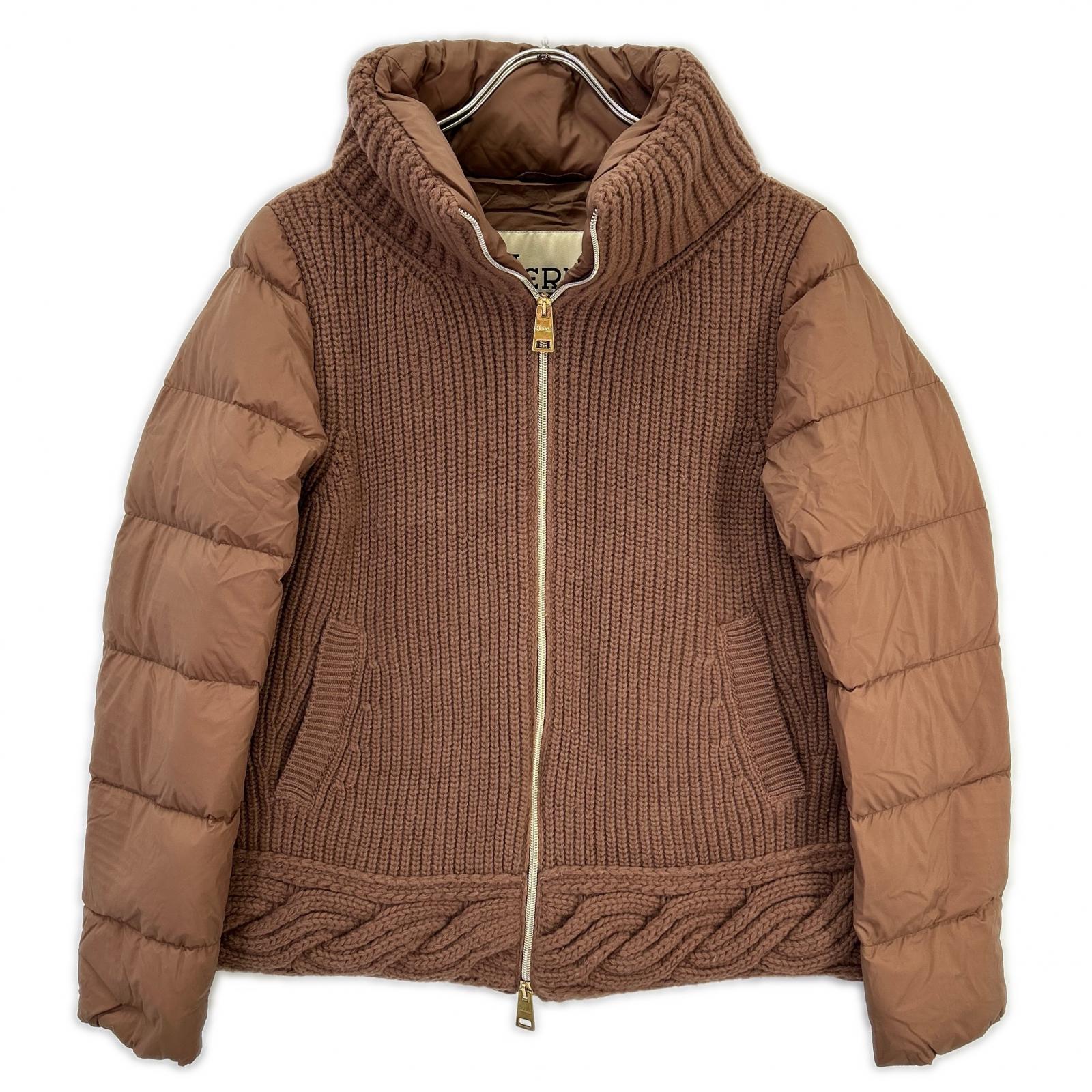 HERNO ヘルノ MP000129D-70064 ブラウン ニット×ナイロン切り替え ダウンジャケット ジャケット