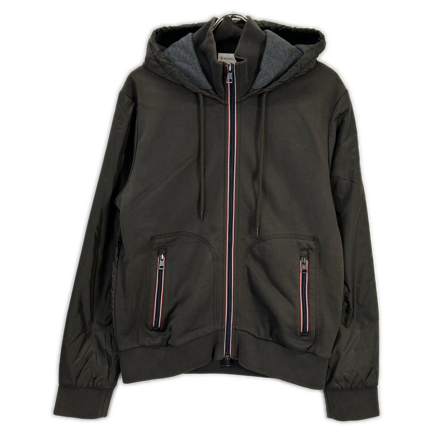 MONCLER モンクレール カーキ MAGLIA CARDIGAN ナイロン切り替え フーデッド ジップアップパーカ ジャケット