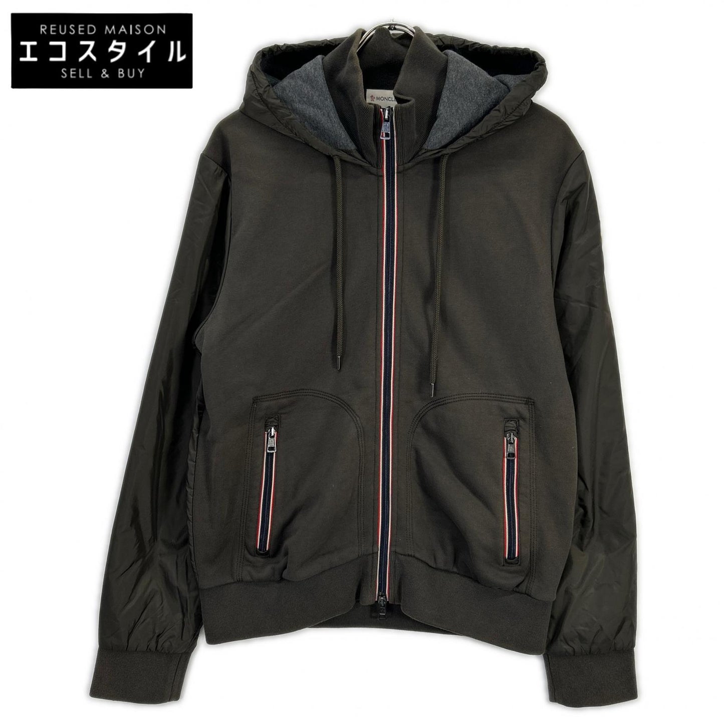 MONCLER モンクレール カーキ MAGLIA CARDIGAN ナイロン切り替え フーデッド ジップアップパーカ ジャケット