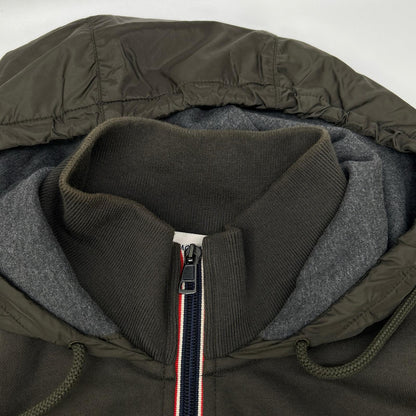 MONCLER モンクレール カーキ MAGLIA CARDIGAN ナイロン切り替え フーデッド ジップアップパーカ ジャケット