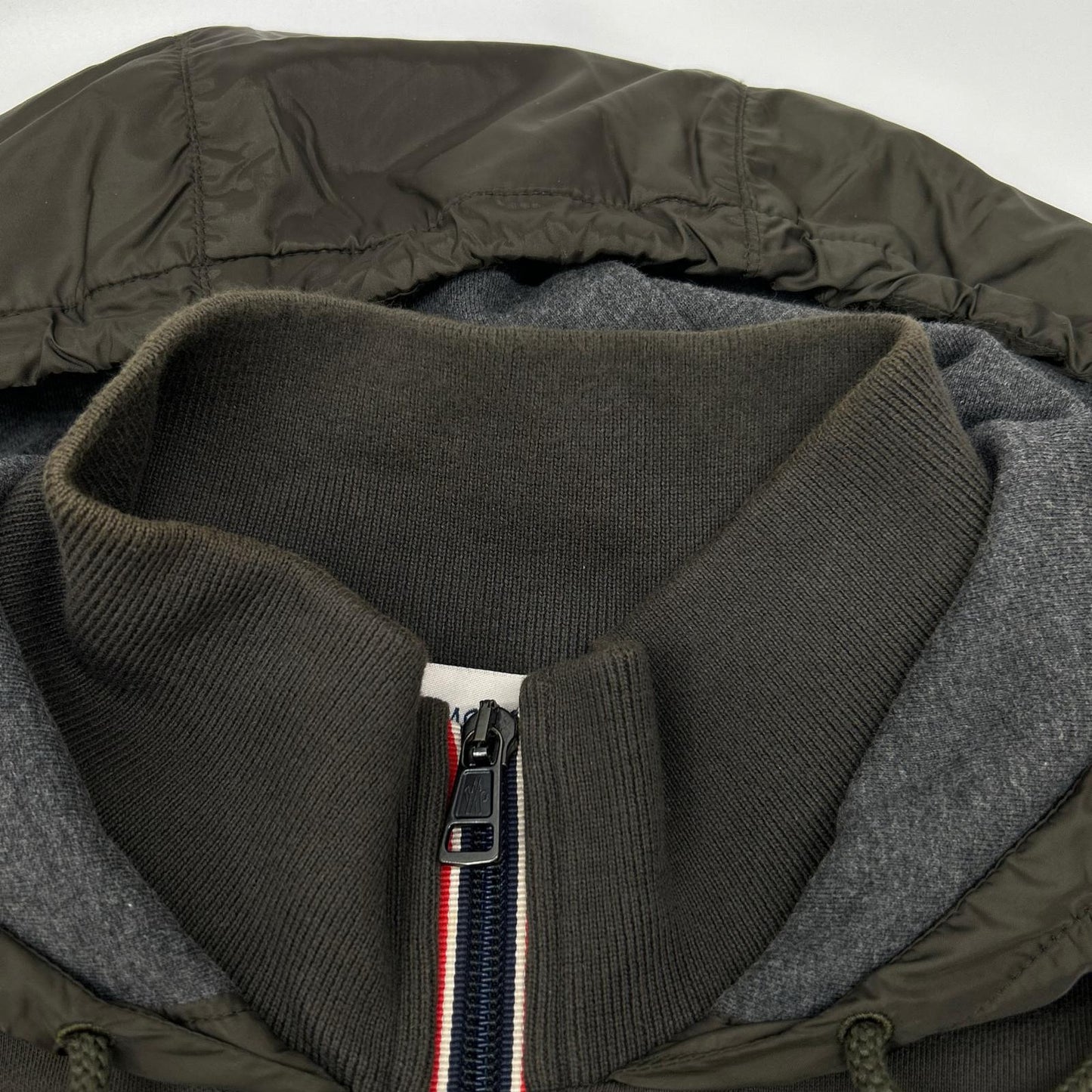 MONCLER モンクレール カーキ MAGLIA CARDIGAN ナイロン切り替え フーデッド ジップアップパーカ ジャケット