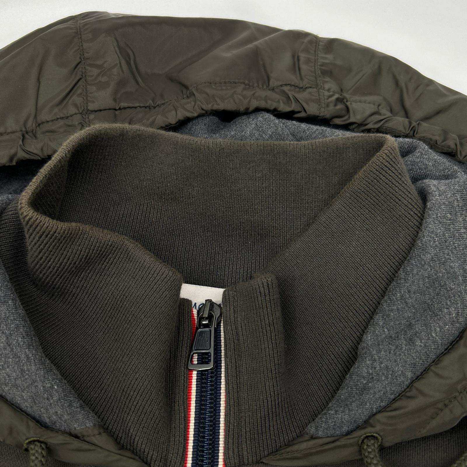 MONCLER モンクレール カーキ MAGLIA CARDIGAN ナイロン切り替え フーデッド ジップアップパーカ ジャケット