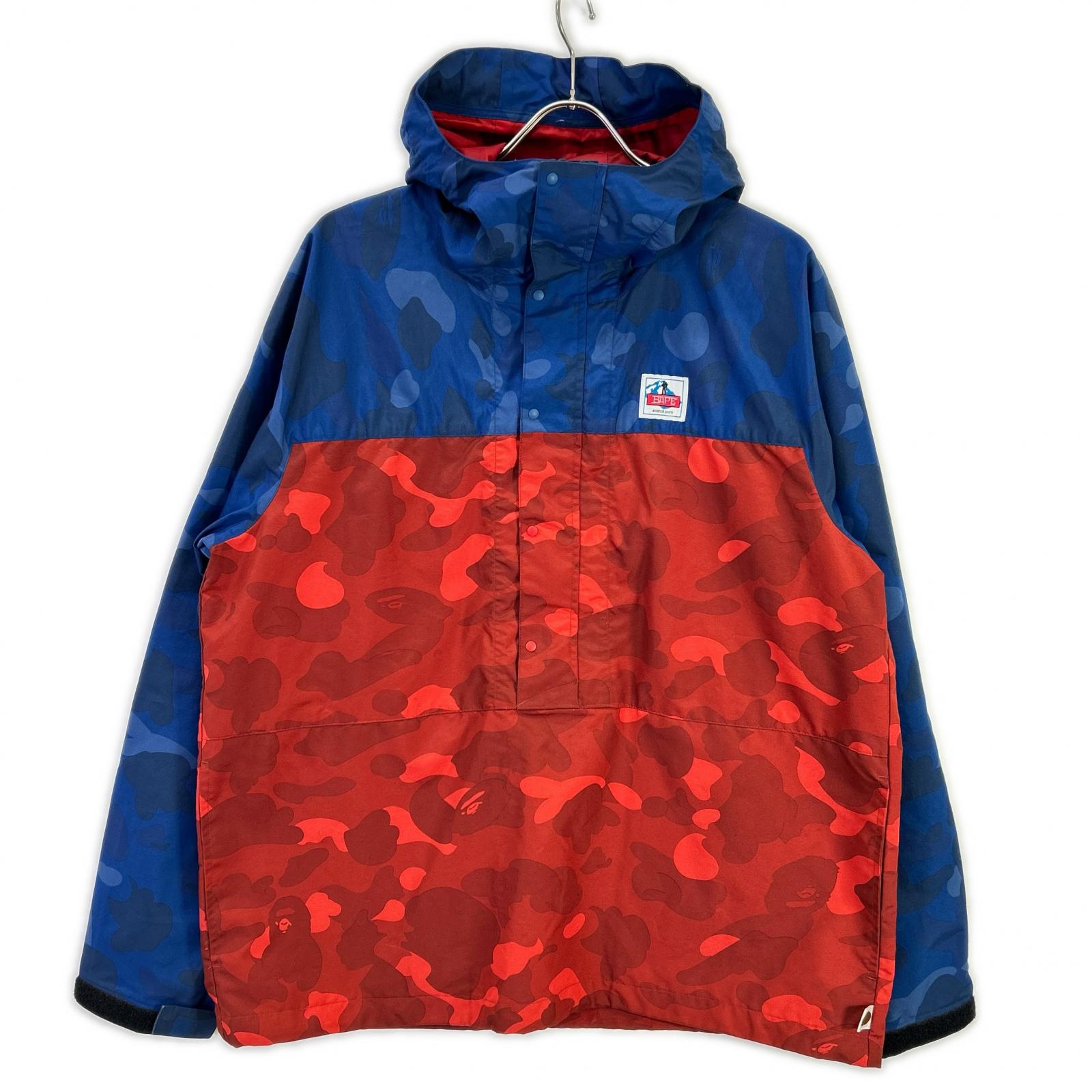 A BATHING APE BAPE 001LJA301009X 红蓝色猿猴迷彩尼龙登山套头衫夹克
