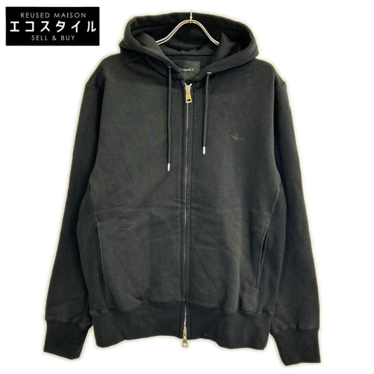 1piu1uguale3 ウノピゥウノウグァーレトレ MRB659-COT396 ブラック SIC ZIP HOODED サイドリブニットジップアップパーカ ジャケット トップス
