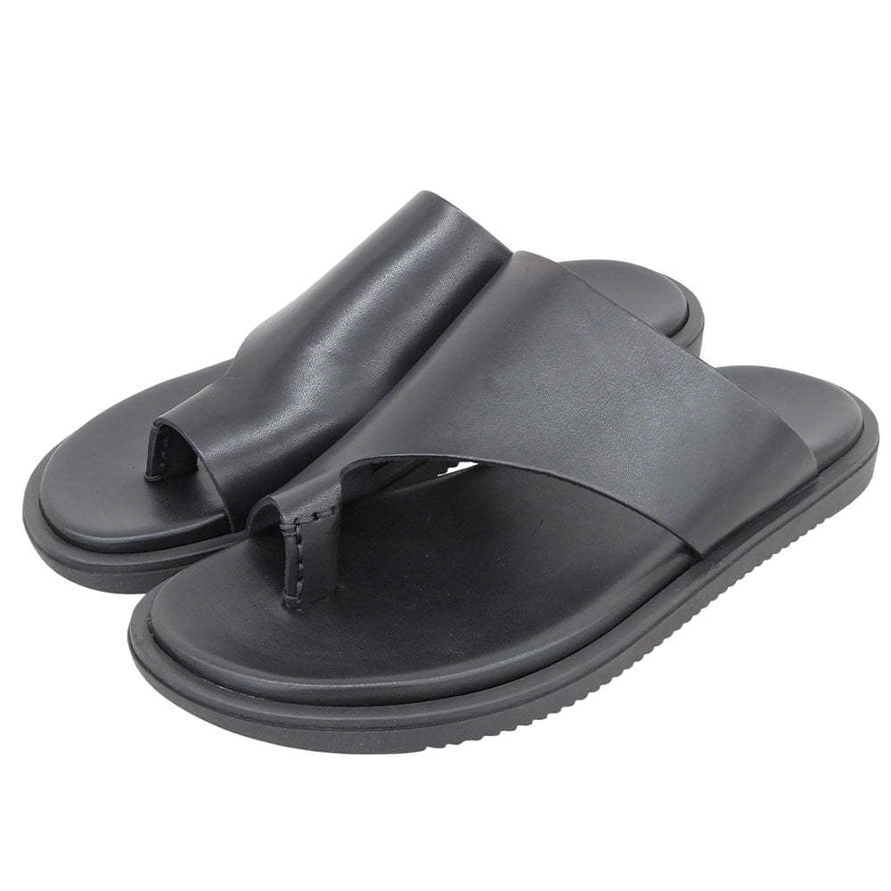 1piu1uguale3 ウノピゥウノウグァーレトレ 新品同様 THUMB SANDAL レザーフラットサンダル シューズ メンズ 黒 ブラック 41 MRG591-COW164 シューズ