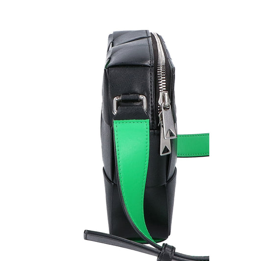 BOTTEGA VENETA Black x Green Leather Intrecciato Cassette Camera Bag Shoulder Bag