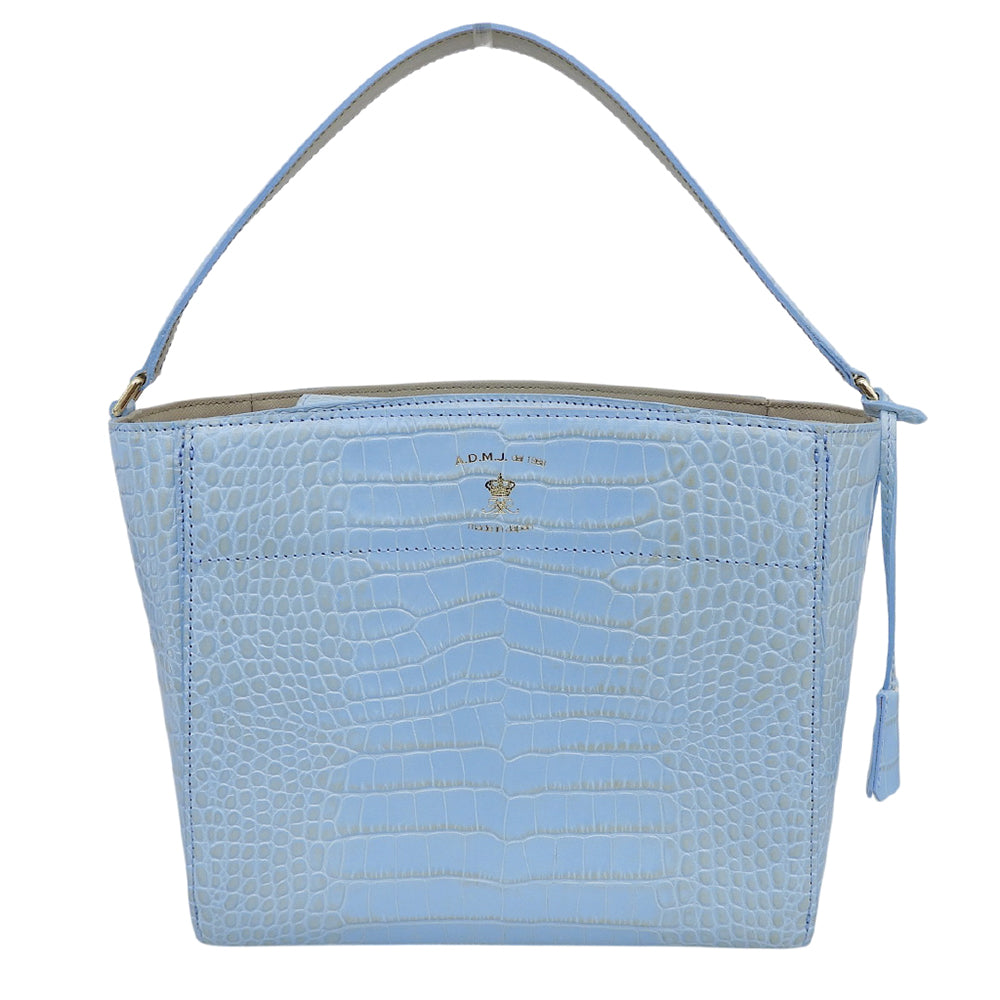 A.D.M.J. Accessoires De Mademoiselle ADMJ 新品同様 クロコ型押し レザー ハンドバッグ レディース ライトブルー 21AW01026 ハンドバッグ