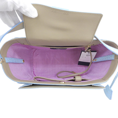 A.D.M.J. Accessoires De Mademoiselle ADMJ 新品同様 クロコ型押し レザー ハンドバッグ レディース ライトブルー 21AW01026 ハンドバッグ