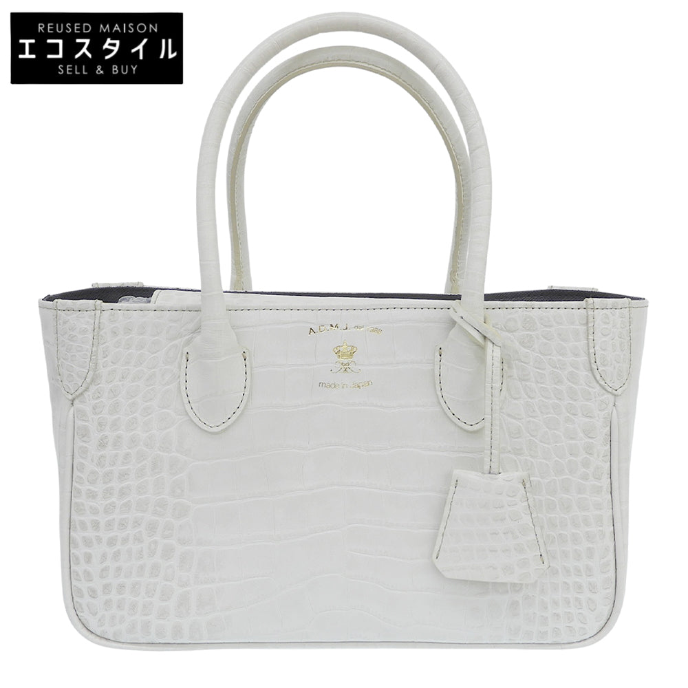 A.D.M.J. Accessoires De Mademoiselle ADMJ 新品同様 クロコ型押し ハンドバッグ レディース ホワイト ヒマラヤ 20AW01007 ハンドバッグ