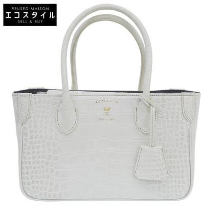 A.D.M.J. Accessoires De Mademoiselle ADMJ 新品同様 クロコ型押し ハンドバッグ レディース ホワイト ヒマラヤ 20AW01007 ハンドバッグ