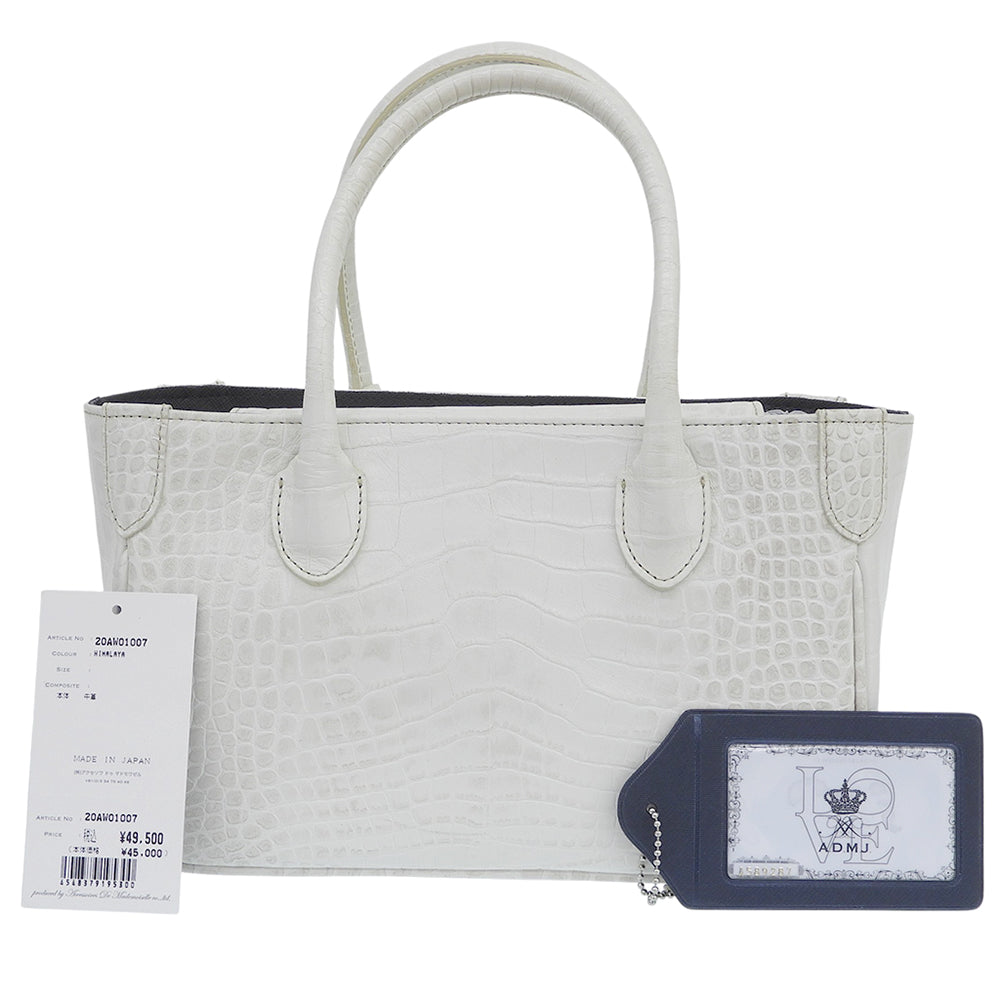 A.D.M.J. Accessoires De Mademoiselle ADMJ 新品同様 クロコ型押し ハンドバッグ レディース ホワイト ヒマラヤ 20AW01007 ハンドバッグ
