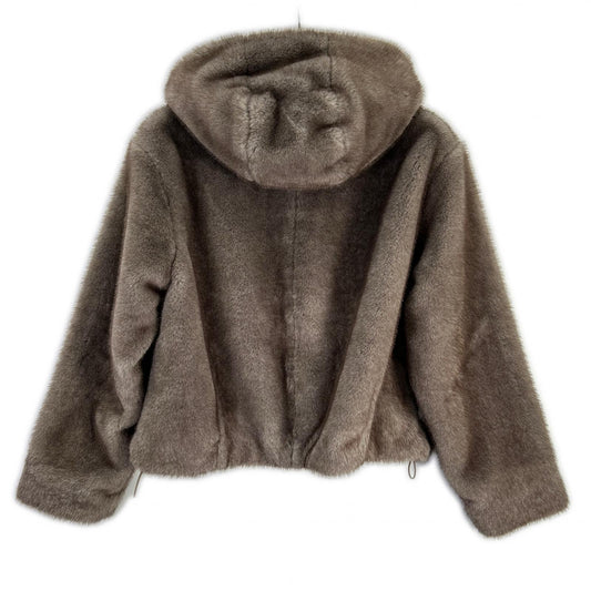 JGbyJUSGLITTY Jusglitty brown faux-fur double-zip hoodie jacket
