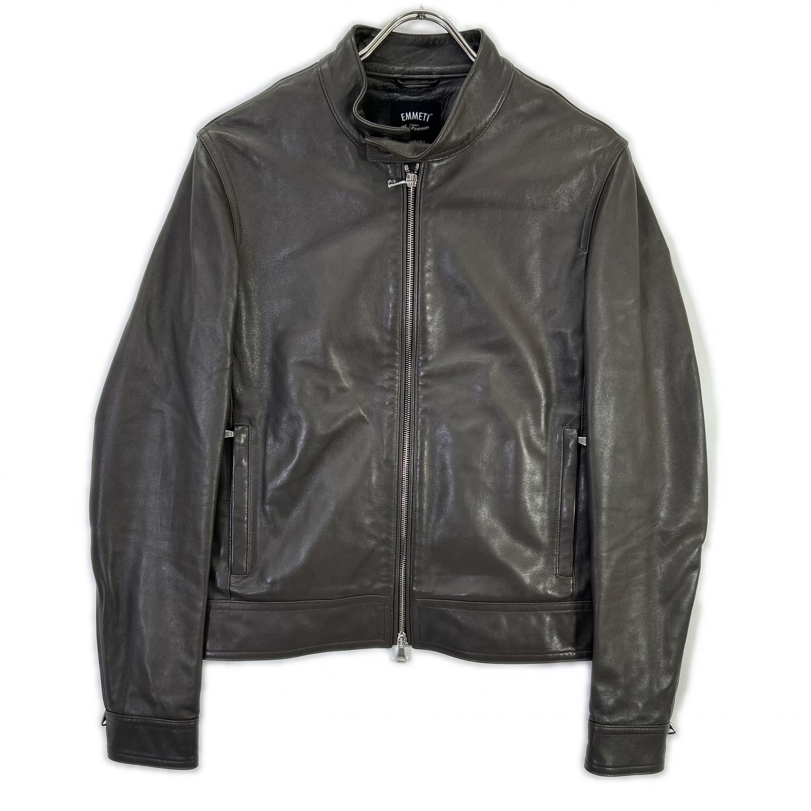 EMMETI エンメティー グレージュ ラムナッパレザー ANDREA 中綿 シングルライダースジャケット 44 EMMETI エンメティー グレージュ ラムナッパレザー ANDREA 中綿