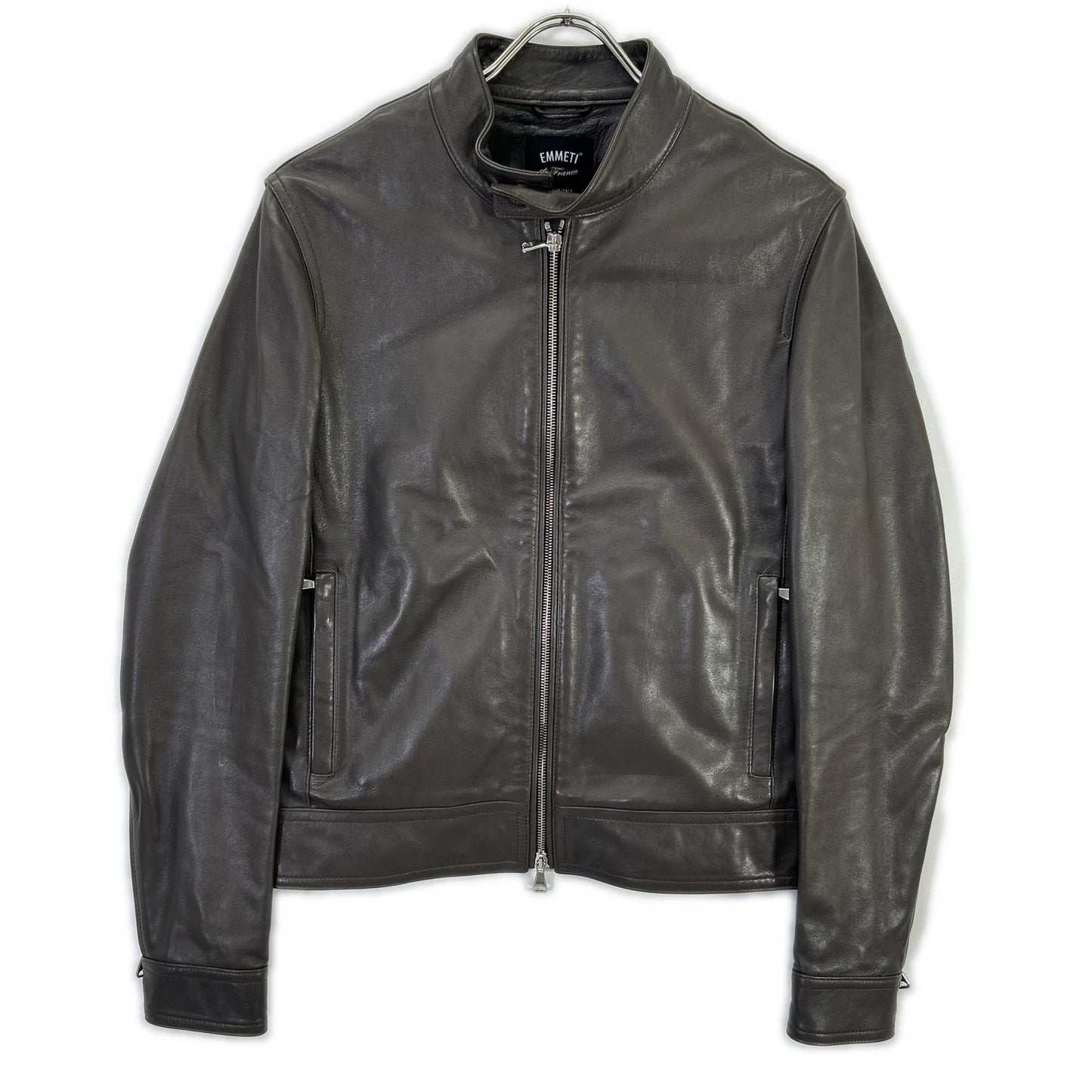 EMMETI エンメティー グレージュ ラムナッパレザー ANDREA 中綿 シングルライダースジャケット ジャケット