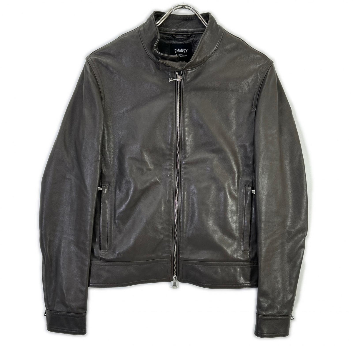 EMMETI Greige Lamb Nappa Leather Andrea Padded Single Rider's Jacket
