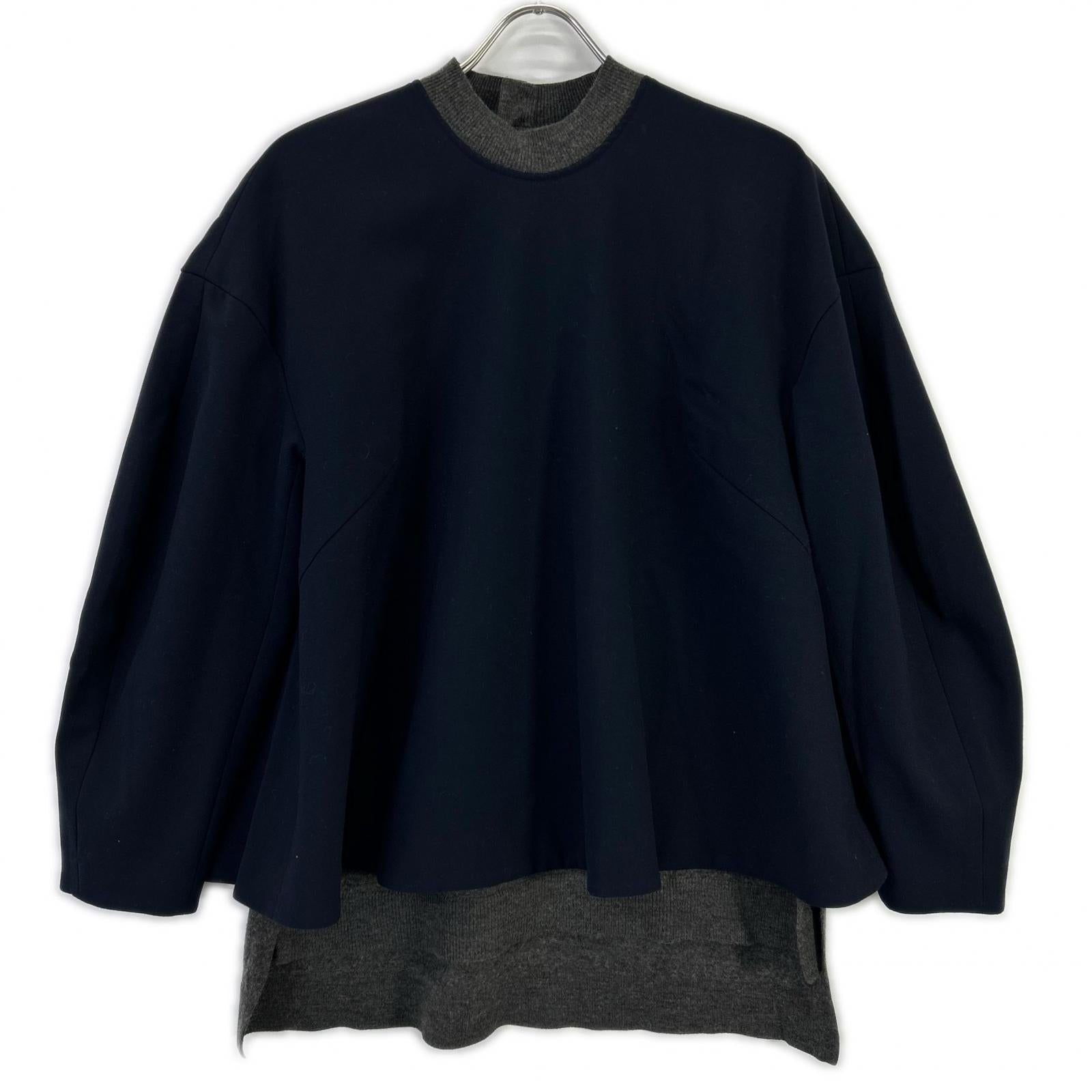 ENFOLD エンフォルド 300GA230-1400 ネイビー×グレー KNIT-LAYERED PULLOVER トップス