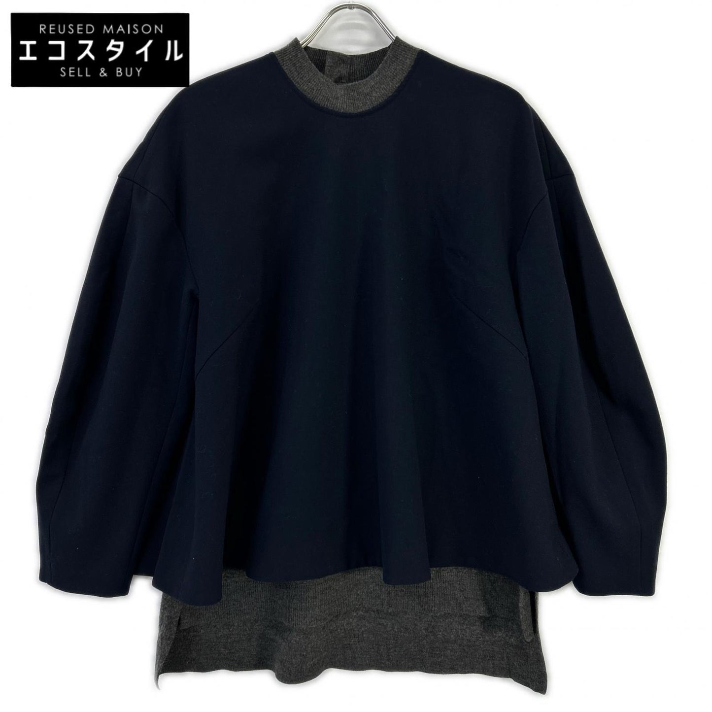 ENFOLD エンフォルド 300GA230-1400 ネイビー×グレー KNIT-LAYERED PULLOVER トップス