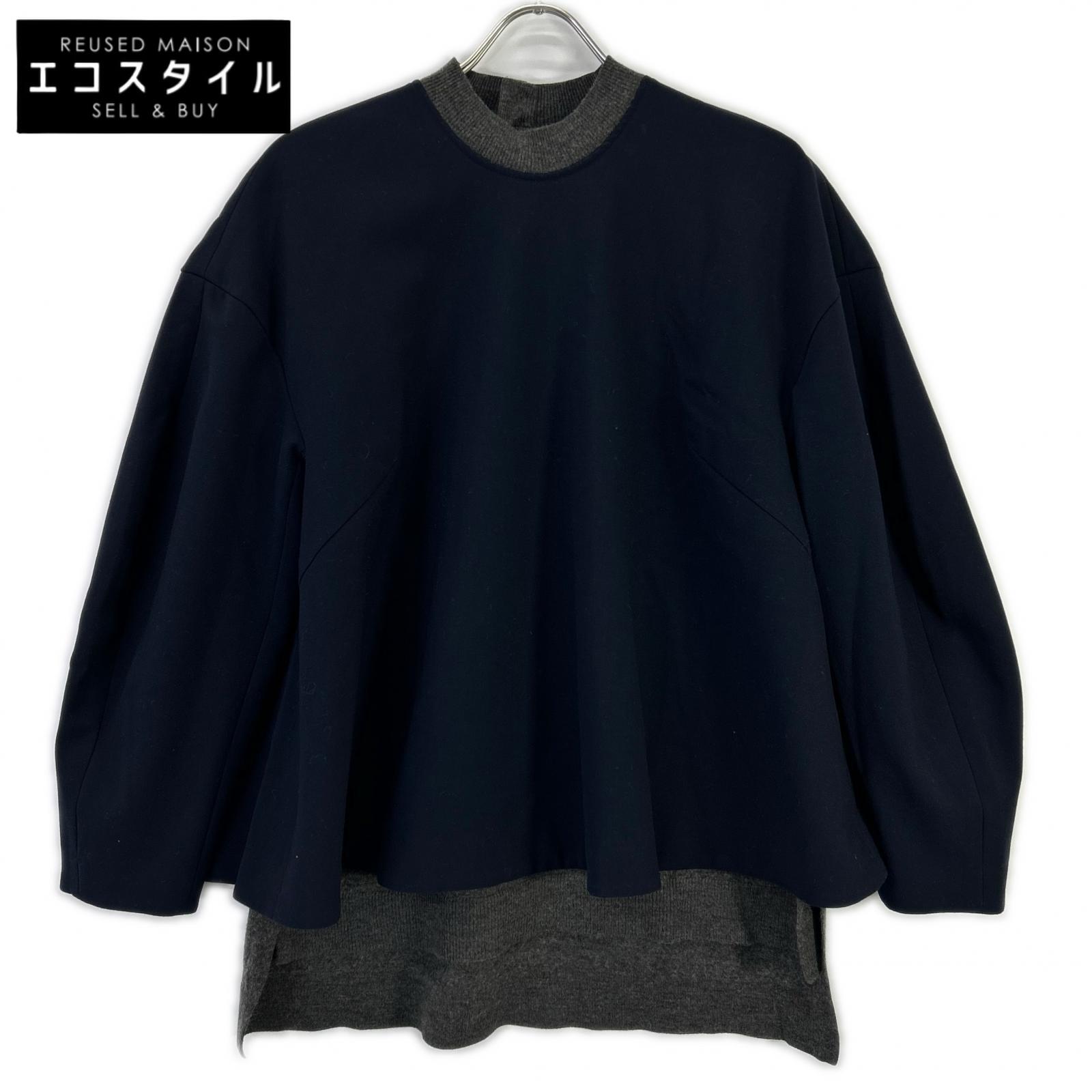 ENFOLD エンフォルド 300GA230-1400 ネイビー×グレー KNIT-LAYERED PULLOVER トップス