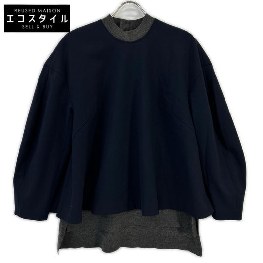 ENFOLD 300GA230-1400 Navy x Grey KNIT-LAYERED PULLOVER Top