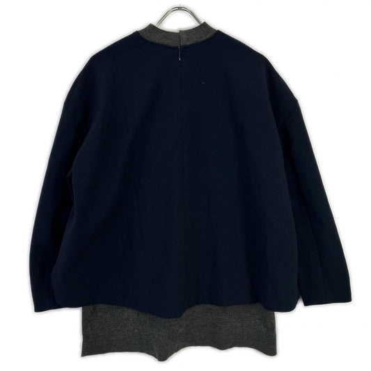 ENFOLD 300GA230-1400 Navy x Grey KNIT-LAYERED PULLOVER Top
