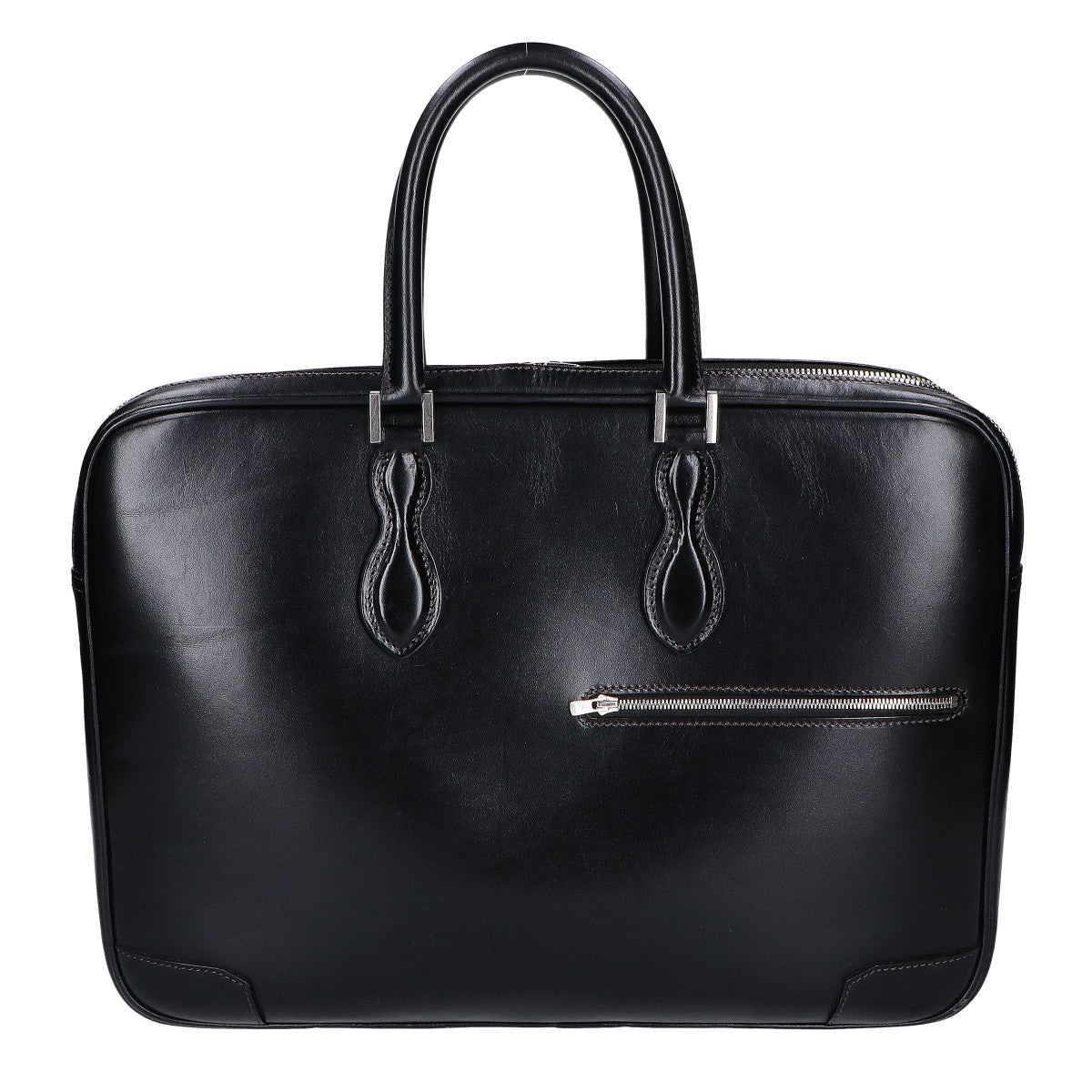 WEBBER Black Saddle Pull-up Tannin-Tanned Double Gusset Business Briefcase Business Bag - Men's