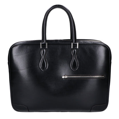 WEBBER Black Saddle Pull-up Tannin-Tanned Double Gusset Business Briefcase Business Bag - Men's