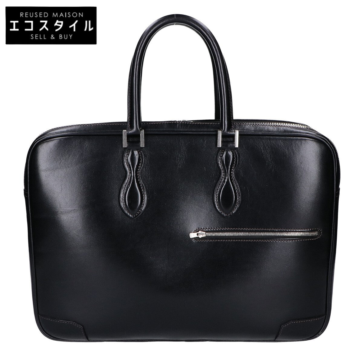 WEBBER Black Saddle Pull-up Tannin-Tanned Double Gusset Business Briefcase Business Bag - Men's