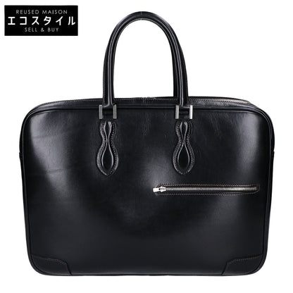 WEBBER Black Saddle Pull-up Tannin-Tanned Double Gusset Business Briefcase Business Bag - Men's