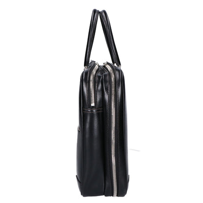 WEBBER Black Saddle Pull-up Tannin-Tanned Double Gusset Business Briefcase Business Bag - Men's