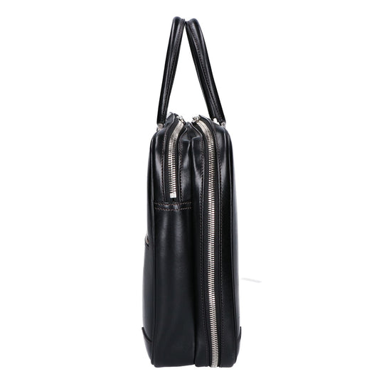 WEBBER Black Saddle Pull-up Tannin-Tanned Double Gusset Business Briefcase Business Bag - Men's