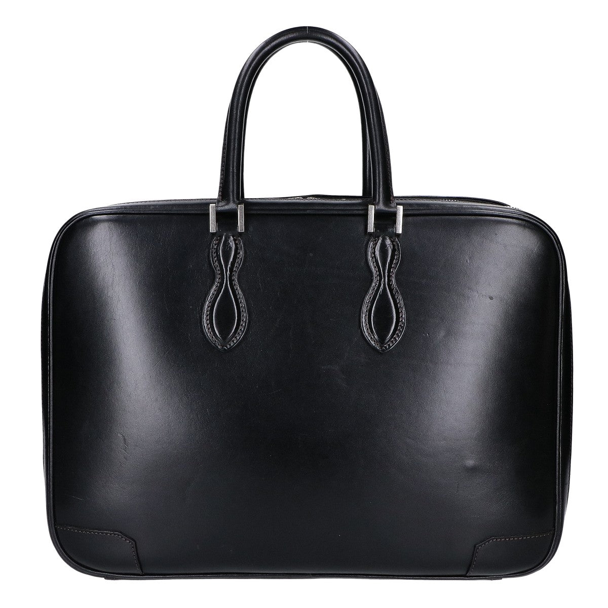 WEBBER Black Saddle Pull-up Tannin-Tanned Double Gusset Business Briefcase Business Bag - Men's