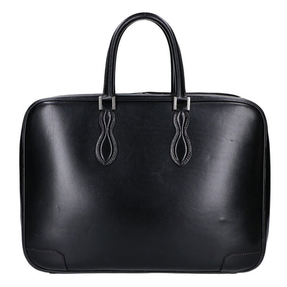 WEBBER Black Saddle Pull-up Tannin-Tanned Double Gusset Business Briefcase Business Bag - Men's