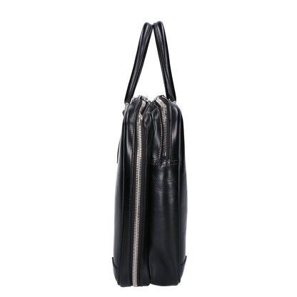 WEBBER Black Saddle Pull-up Tannin-Tanned Double Gusset Business Briefcase Business Bag - Men's