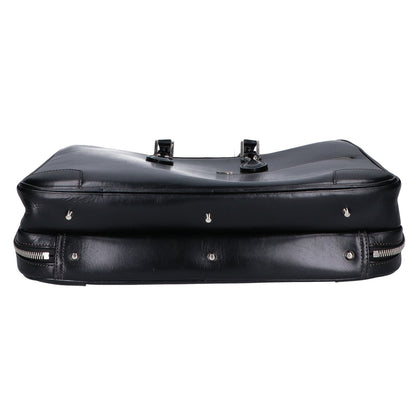 WEBBER Black Saddle Pull-up Tannin-Tanned Double Gusset Business Briefcase Business Bag - Men's