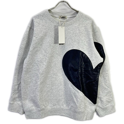 NKNIT 24AW N24-AW502 Light Gray x Navy Cotton/Leather Heart Pattern Pullover Sweat Top
