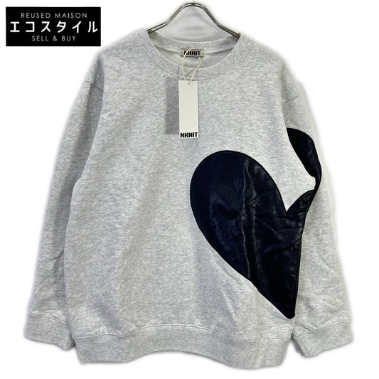NKNIT ンニット 24AW N24-AW502 ライトグレー×ネイビー コットン/レザー Heart Pattern Pullover Sweat トップス