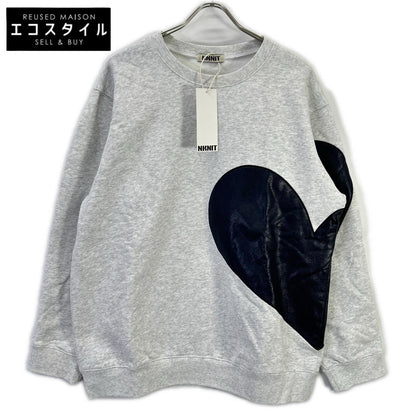 NKNIT 24AW N24-AW502 Light Gray x Navy Cotton/Leather Heart Pattern Pullover Sweat Top