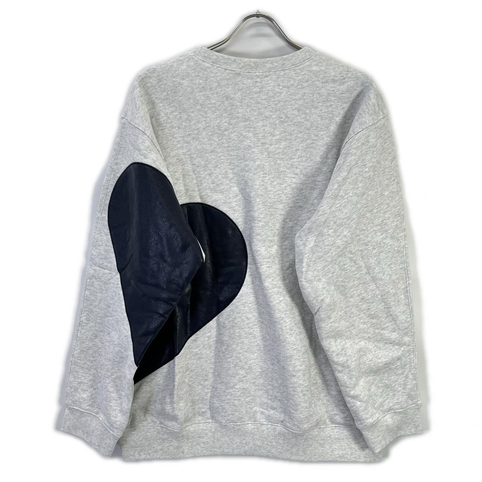 NKNIT 24AW N24-AW502 Light Gray x Navy Cotton/Leather Heart Pattern Pullover Sweat Top