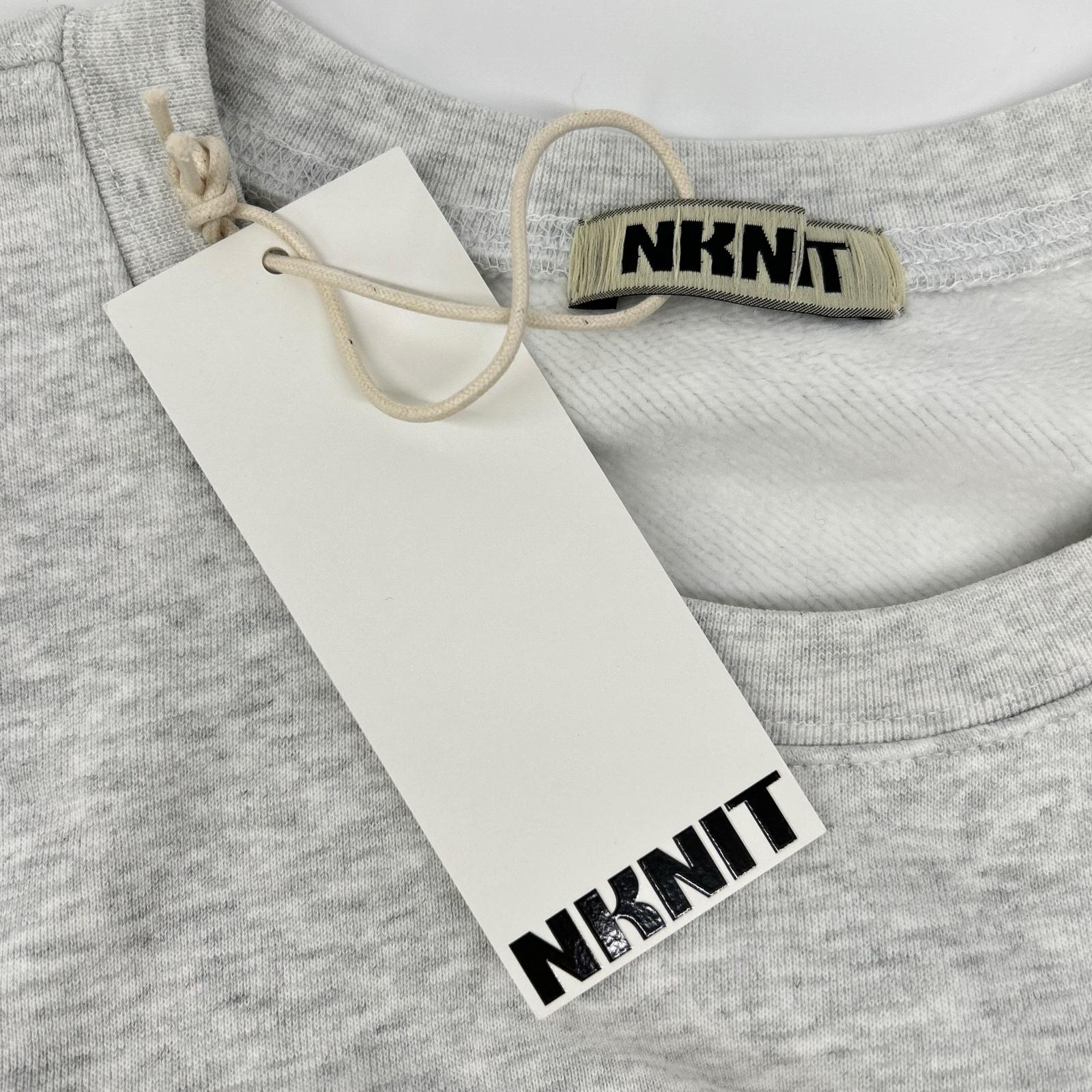 NKNIT 24AW N24-AW502 Light Gray x Navy Cotton/Leather Heart Pattern Pullover Sweat Top