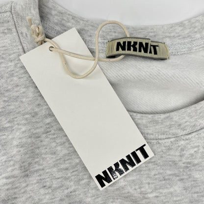 NKNIT 24AW N24-AW502 Light Gray x Navy Cotton/Leather Heart Pattern Pullover Sweat Top
