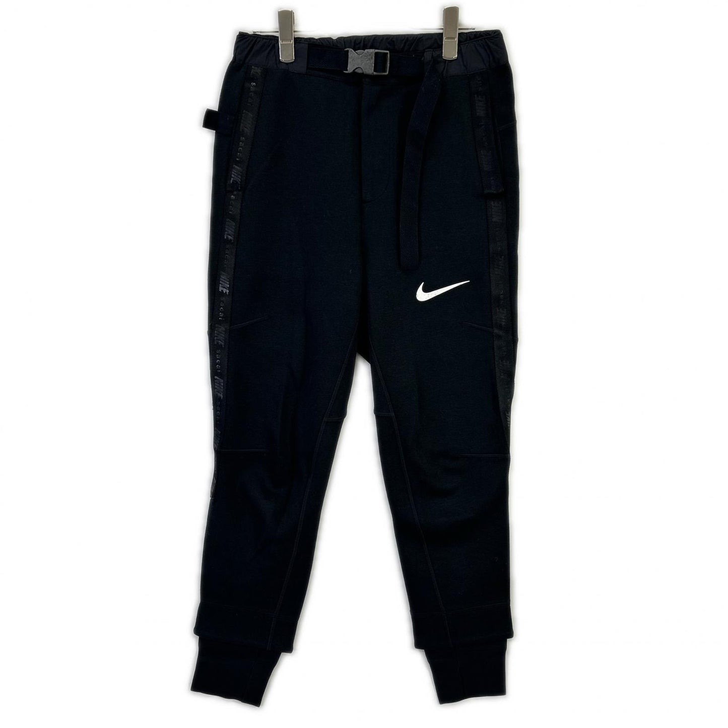 NIKE 耐克 ×sacai CZ4698-010 黑色 棉混纺 侧边徽标织带 腰带款 科技摇粒绒 休闲运动裤 下装